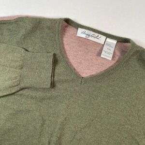 Henry Grethel‎ XXL V-Neck Sweater Wool Blend Olive Green and Tan Accents